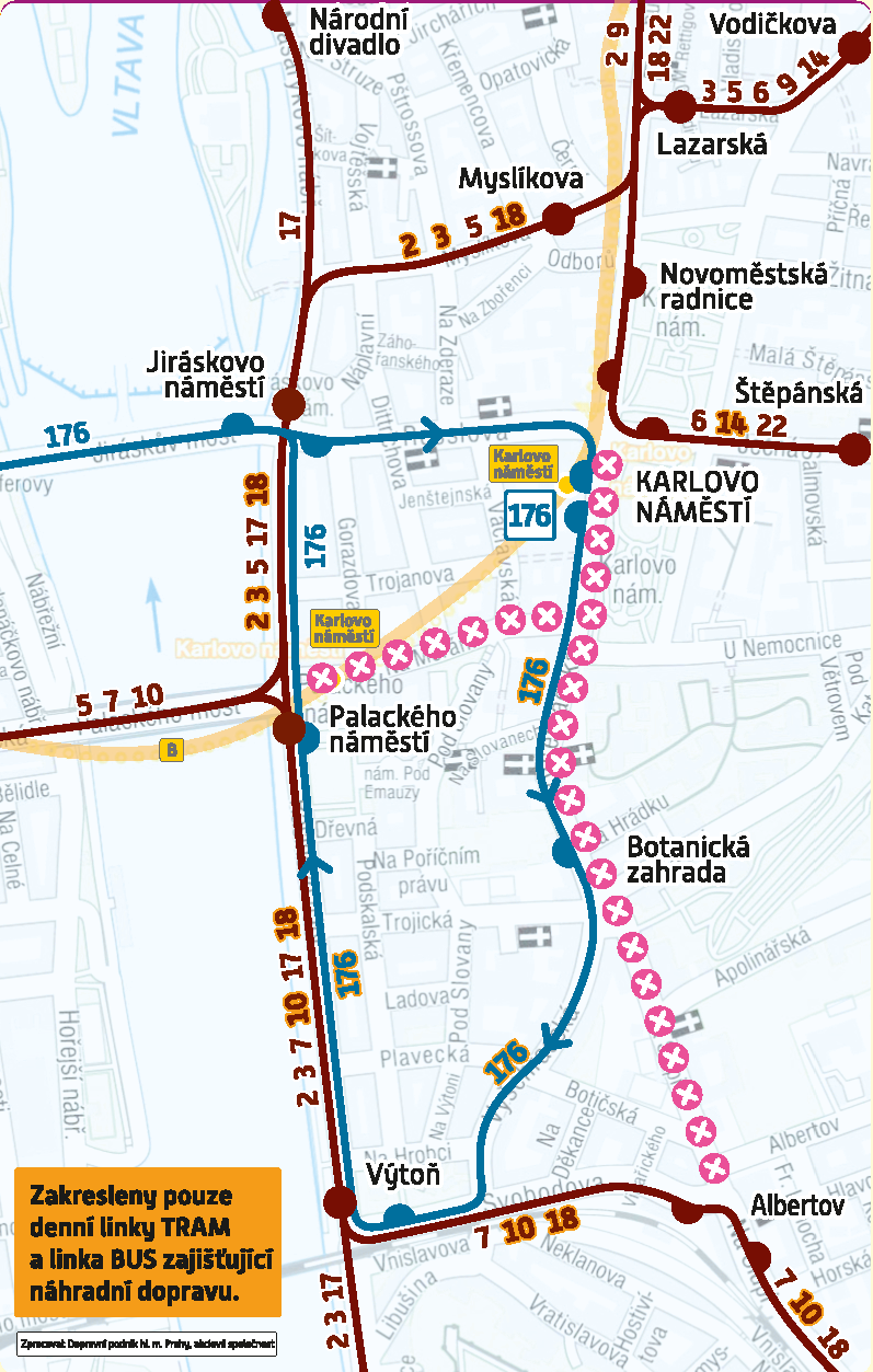 Schéma provozu během opatření v oblasti Karlova náměstí