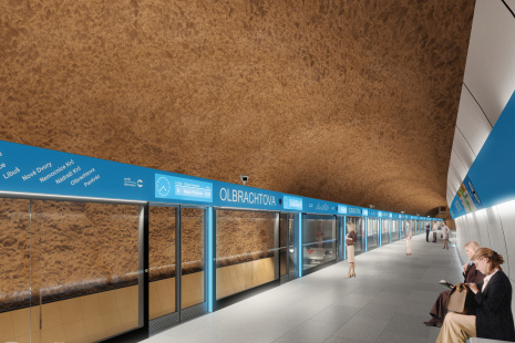2016 - stanice Olbrachtova - nástupiště - varianta obkladu hladké sklo a stříkaný beton