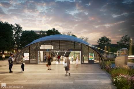 2021 – stanice Nemocnice Krč – vstup do metra, vestibul jih