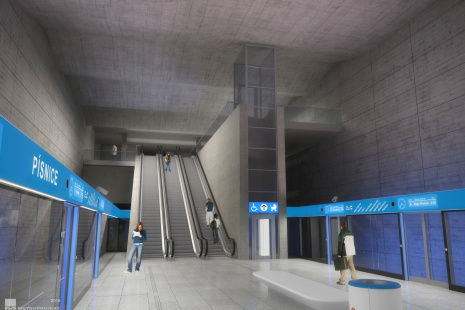 2016 - stanice Písnice - pohled k výstupním eskalátorům