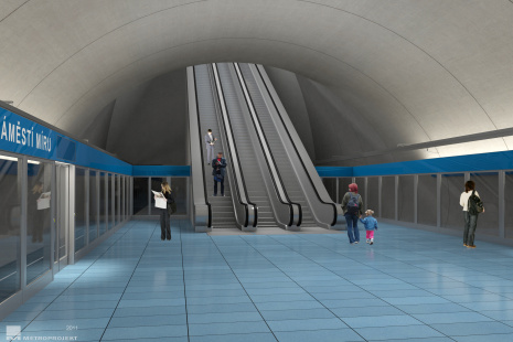 2011 - stanice Náměstí Míru - pohled na výstupní eskalátory
