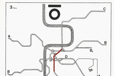 schéma trasy s prvním úsekem trasy C, cca 1971