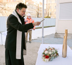 Svěcení sošky sv. Barbory. FOTO: DPP – Václav Holič