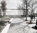 Vizualizace vítězného návrhu Petr Stolín Architekt - hlavní vstupní průčelí stanice | Zdroj: Petr Stolín Architekt