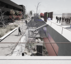 Vizualizace vítězného návrhu Petr Stolín Architekt - parter mezi stanicí a parkovacím domem P+R | Zdroj: Petr Stolín Architekt