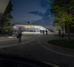Vizualizace návrhu Lasovsky Johansson Architects - hlavní vstupní průčelí stanice | Zdroj: Lasovsky Johansson Architects