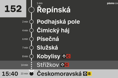 Náhled LCD obrazovky – trasa linky